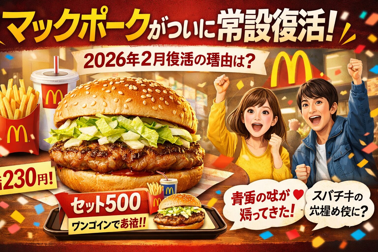 マックポークが2026年2月に常設復活　価格やセット500の内容と復活の理由を整理