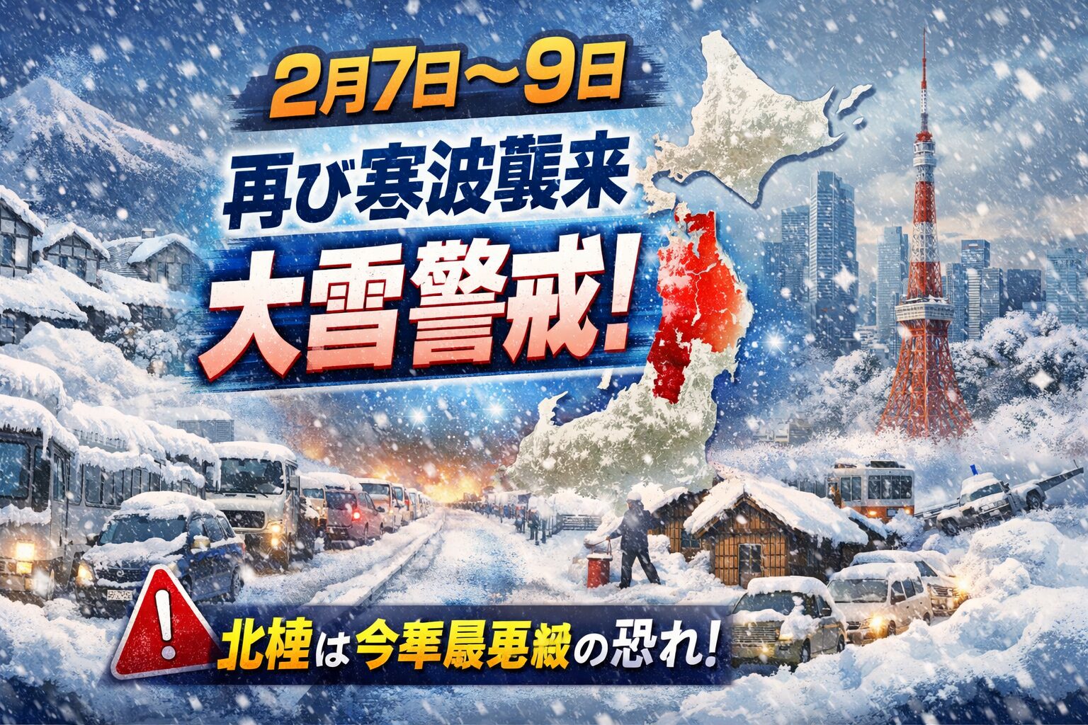 北陸を中心に警報級の大雪予想、2月7〜9日は再び寒波ピークへ　全国の最新雪情報まとめ