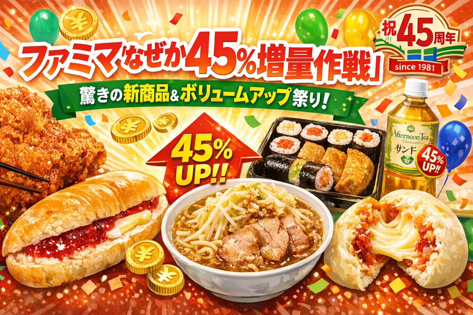 ファミマ45％増量作戦の最新情報まとめ｜対象14商品と第1弾・第2弾の違いを解説