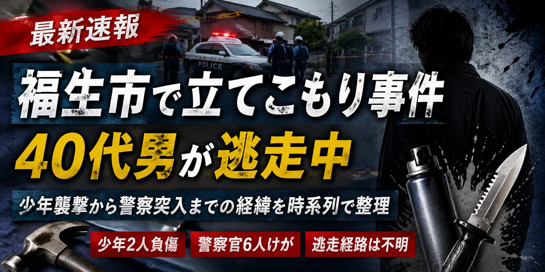 福生市の立てこもり事件で40代男が逃走中