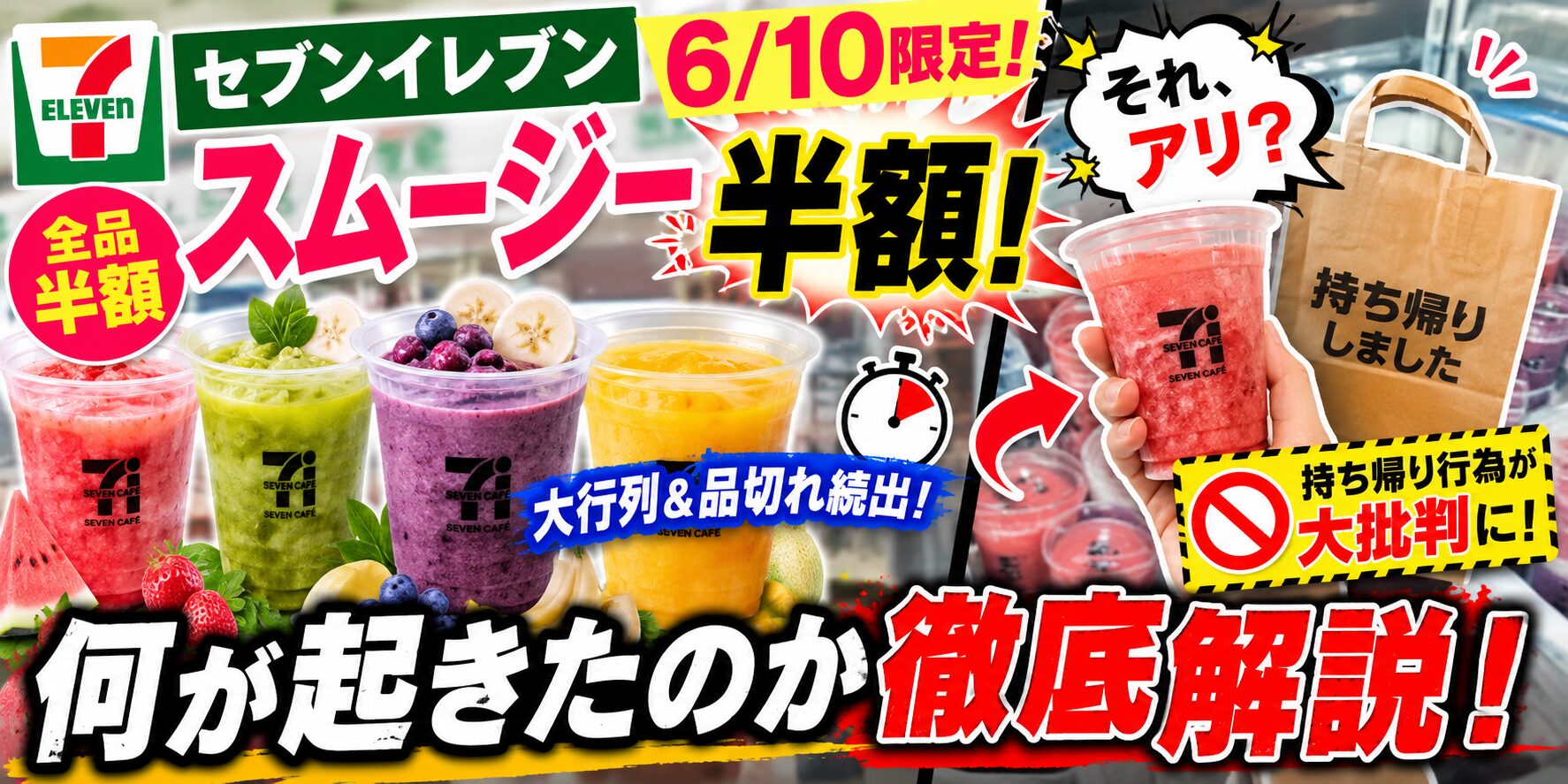 セブンスムージー半額セールで持ち帰り行為が批判