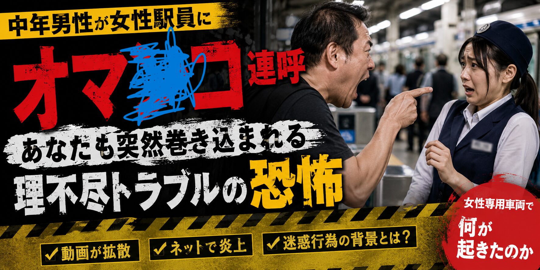 中年男性が女性駅員にオマ○コ連発